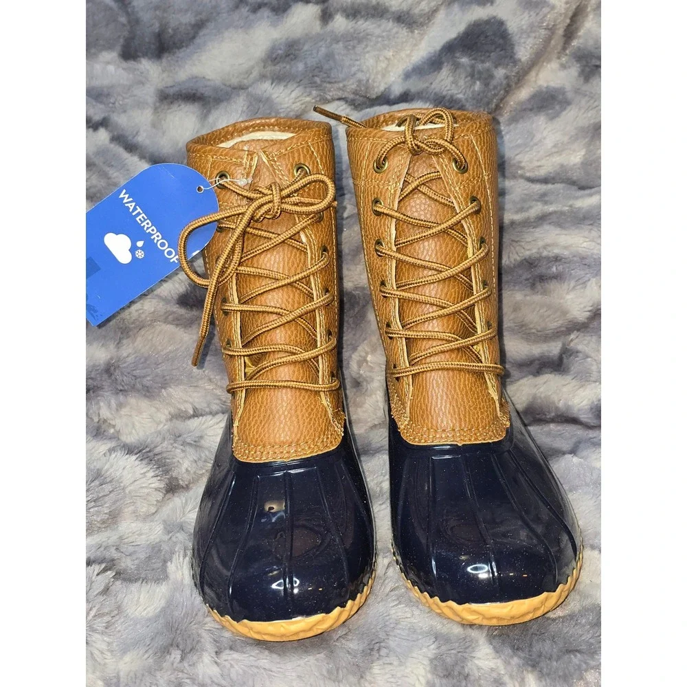 NWT JBU by Jambu Maplewood Waterproof Duck‎ Boots Tan Brown Navy Size 7